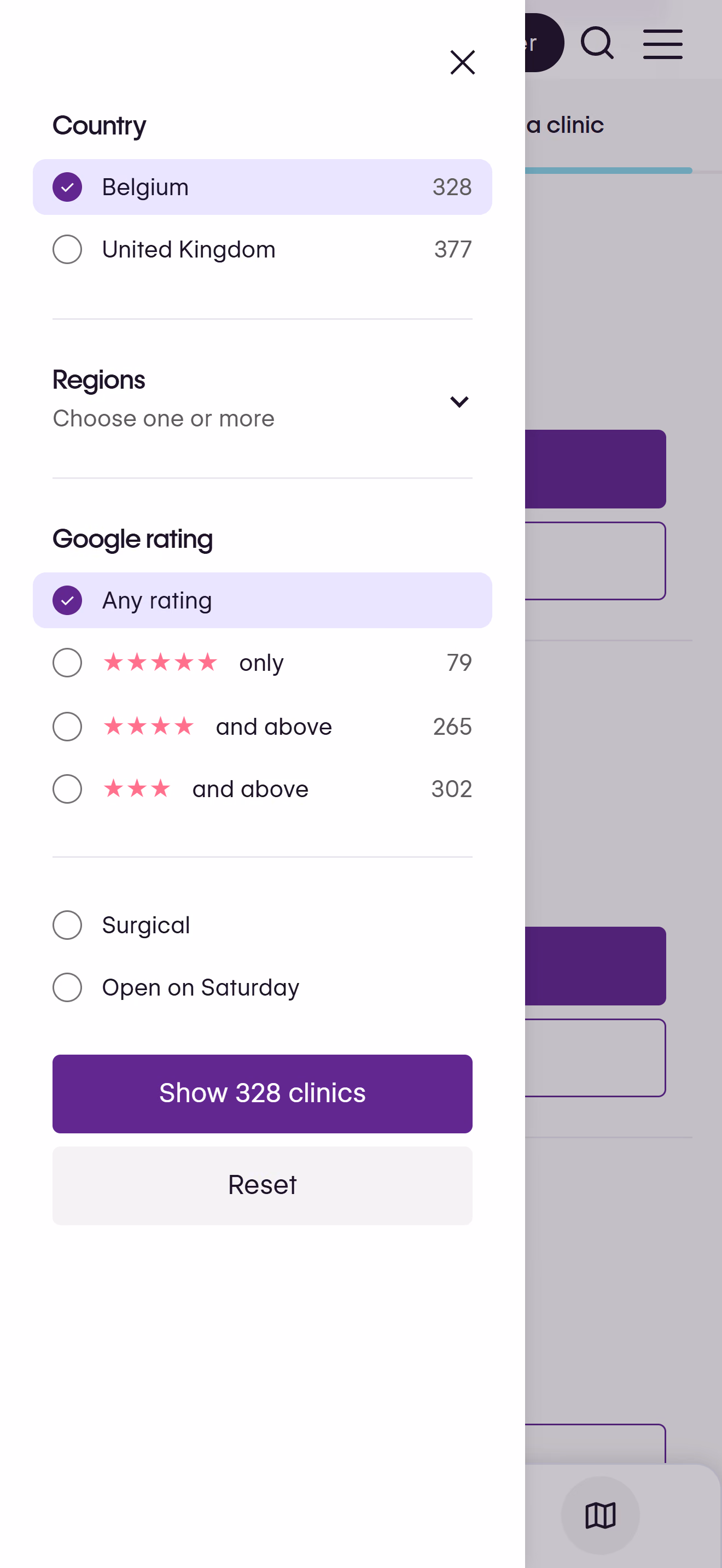 iGlowly provider filters on mobile
