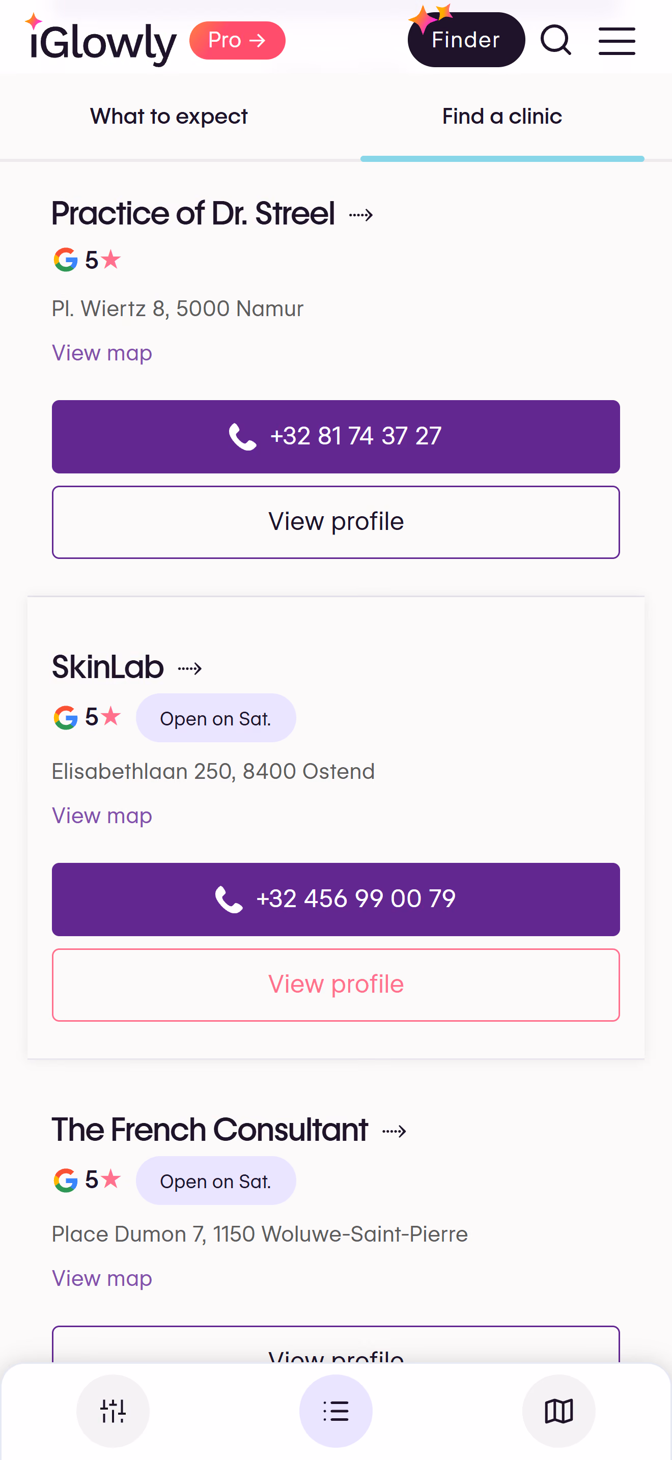 iGlowly provider list on mobile